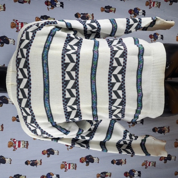 Vintage London Fog Towne Women's grandma stripe white LG tight knit sweater - Picture 3 of 5